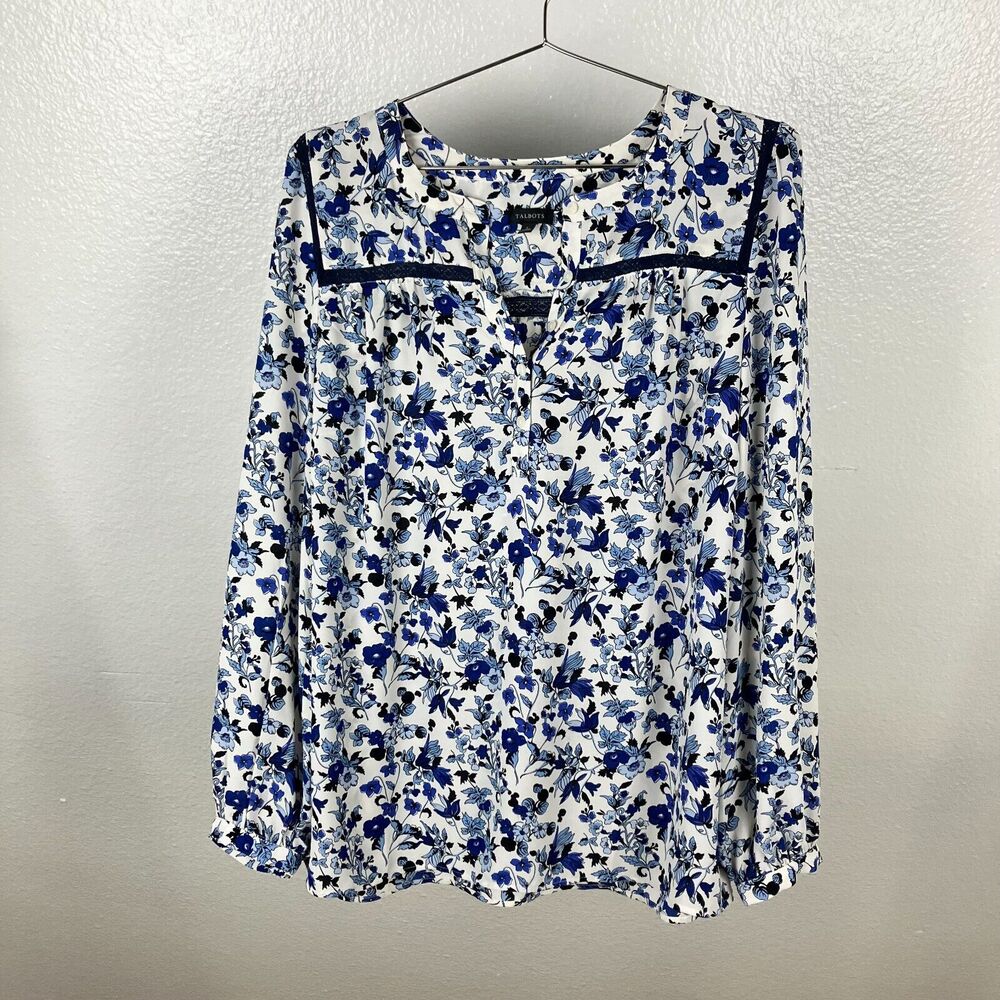 Talbots Floral Fairycore Blouse Womens L Cottagecore Career Office Flowy Retro